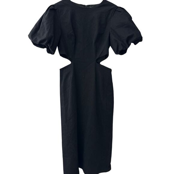 Moodie Crew Neck Puff Sleeve Cutout Midi Dress Black Size Large - Picture 3 of 10
